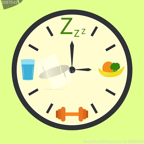 Image of Healthy life concept with clock illustration