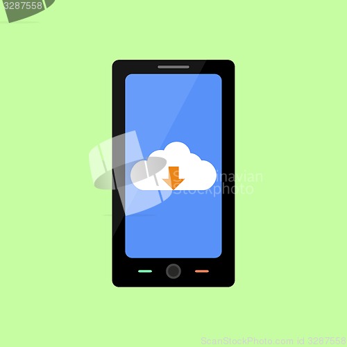 Image of Flat style smart phone with cloud downloading