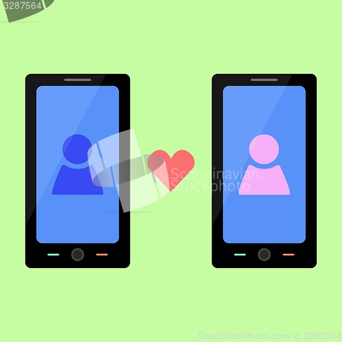 Image of Flat style smart phone with love talking