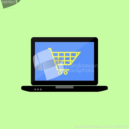 Image of Flat style laptop with shopping cart