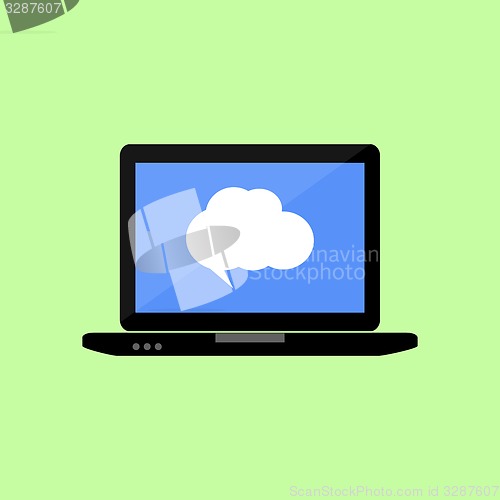 Image of Flat style laptop with speech bubble