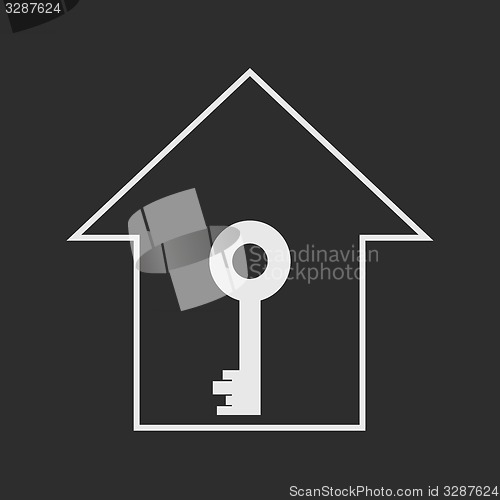 Image of House with key. White on dark grey