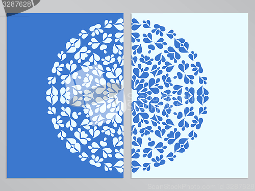Image of Blue and white flyer design with round pattern