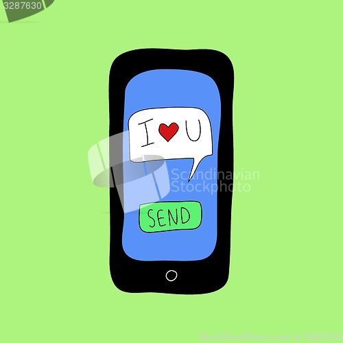 Image of Doodle style phone with love message