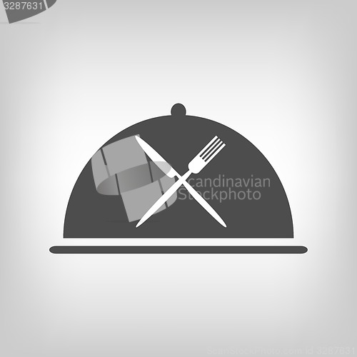 Image of Restaurant icon with grey cloche and flatware