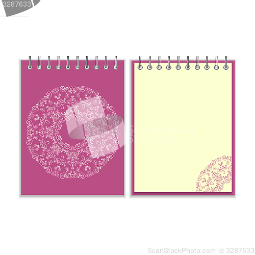Image of Purple cover notebook with round ornate pattern