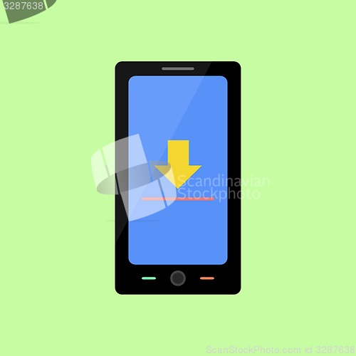 Image of Flat style smart phone with upload sign