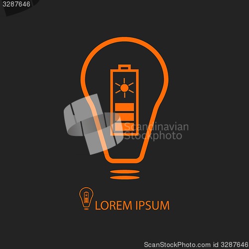 Image of Orange bulb with solar battery on black