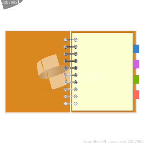 Image of Blank spiral notebook with colorful bookmarks