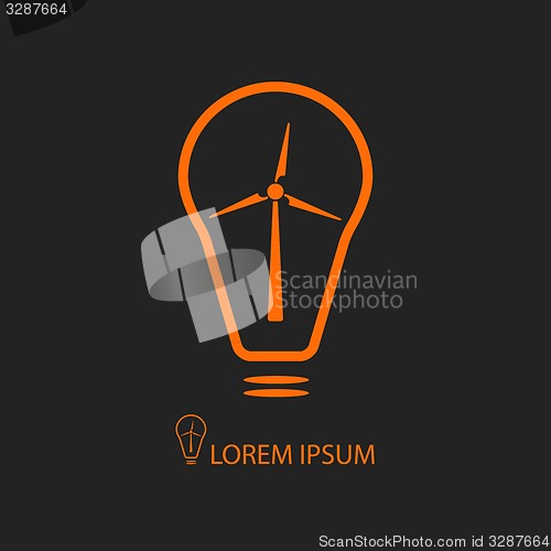 Image of Orange bulb with wind turbine on black