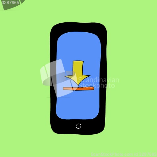 Image of Doodle style phone with uploading sign