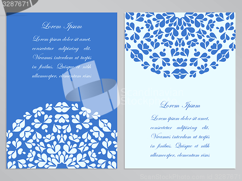 Image of Blue and white flyer design with round pattern