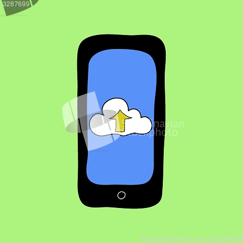 Image of Doodle style phone with cloud uploading