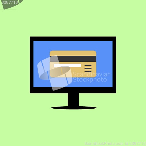 Image of Flat style computer with bank card