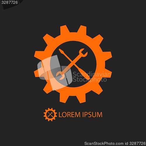 Image of Orange gear wheel and tools as logo on black