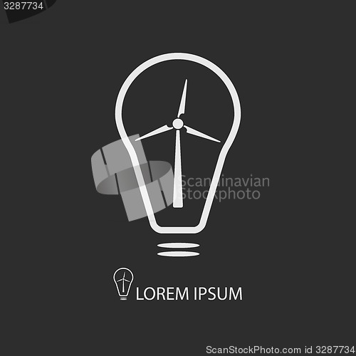 Image of White bulb with wind turbine on dark grey