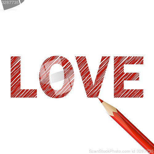 Image of Love word drawn with red pencil