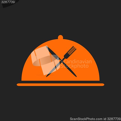 Image of Restaurant icon with orange cloche and flatware