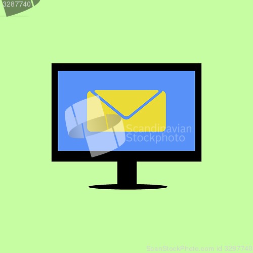 Image of Flat style computer with mail icon
