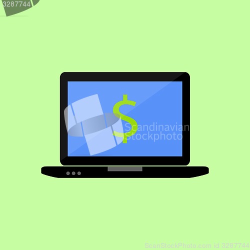 Image of Flat style laptop with dollar