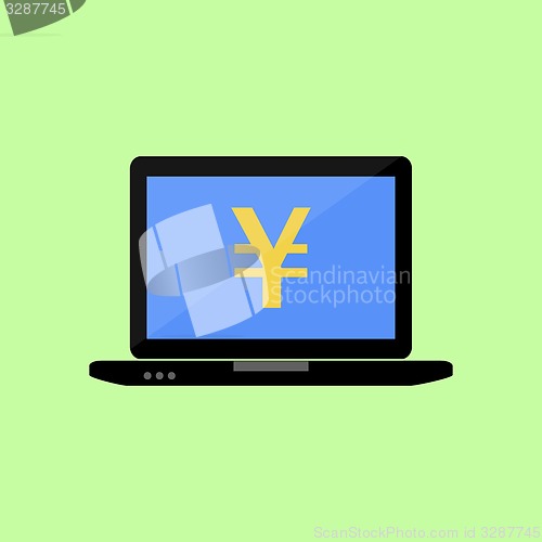 Image of Flat style laptop with yen