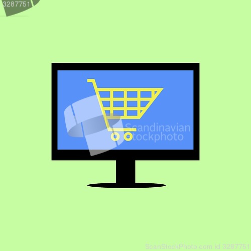 Image of Flat style computer with shopping cart