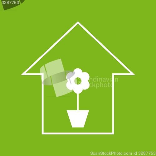 Image of House with plant. White on green