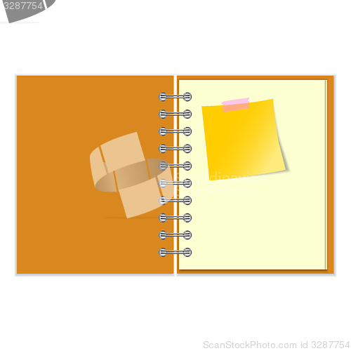 Image of Open notebook with yellow sticker