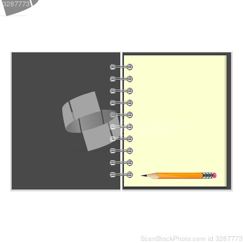 Image of Blank grey cover notebook and pencil