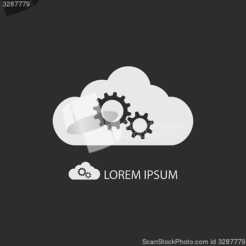 Image of White cloud with gear wheels on dark grey background