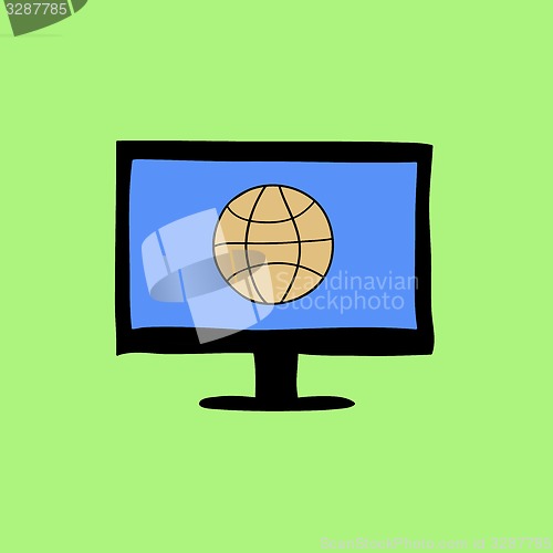 Image of Doodle style computer with uploading sign