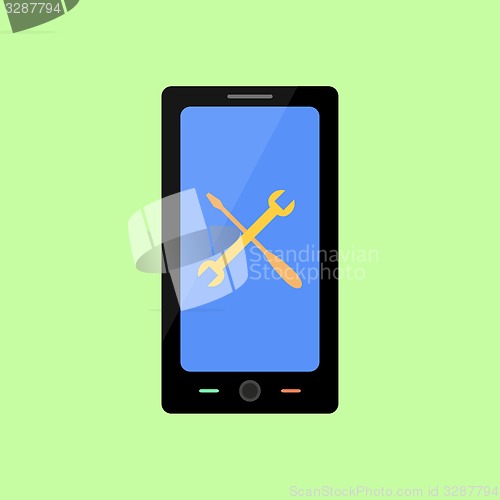 Image of Flat style smart phone with tool icon