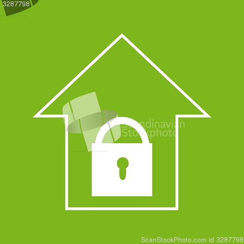 Image of House with lock. White on green