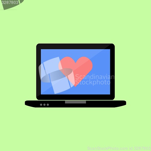 Image of Flat style laptop with red heart