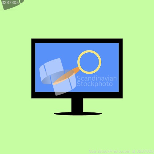 Image of Flat style computer with magnifying glass