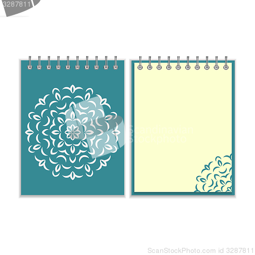 Image of Spiral blue cover notebook with round ornate pattern