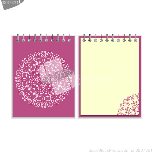 Image of Purple cover notebook with round floral pattern