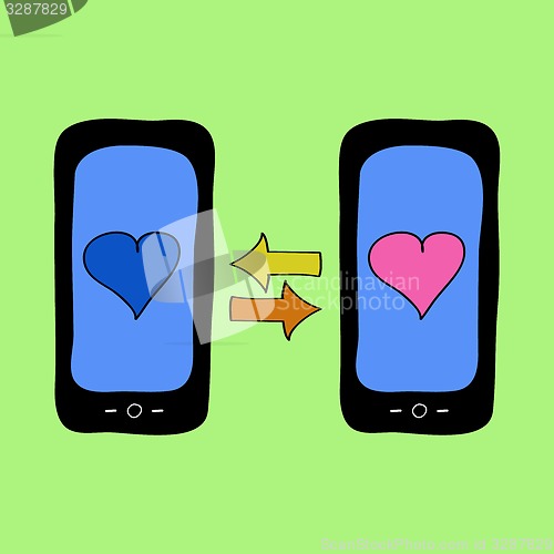Image of Doodle style phones with love talk