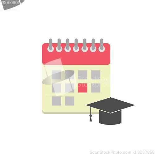 Image of Flat style calendar icon with graduation hat