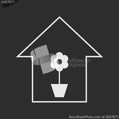 Image of House with plant. White on dark grey