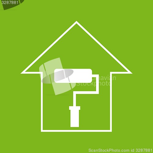Image of House with paddle roller. White on green