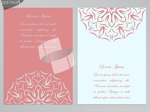 Image of Pink and white flyers with ornate flower pattern