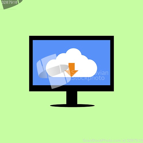 Image of Flat style computer with cloud downloading