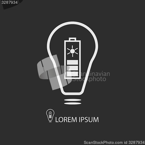 Image of White bulb with solar battery on dark grey background