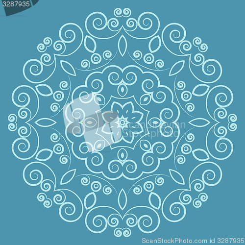 Image of Round lacy vintage pattern on blue background