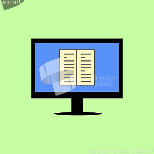 Image of Flat style computer with book