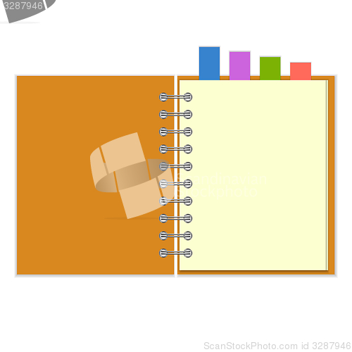 Image of Blank notebook with colorful bookmarks