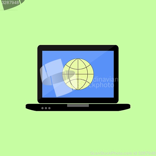 Image of Flat style laptop with internet icon