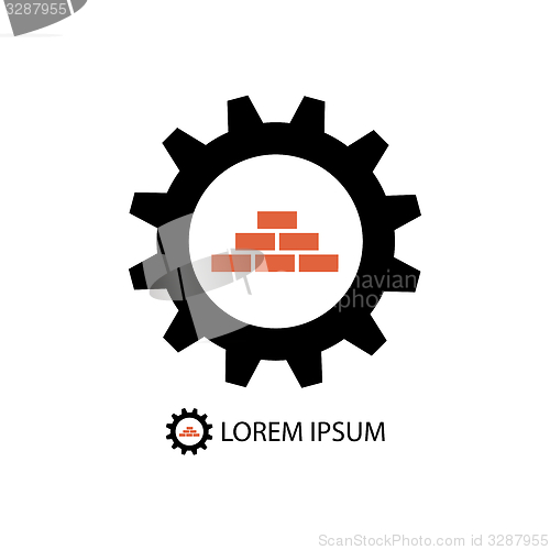 Image of Construction logo wih gear wheel and bricks