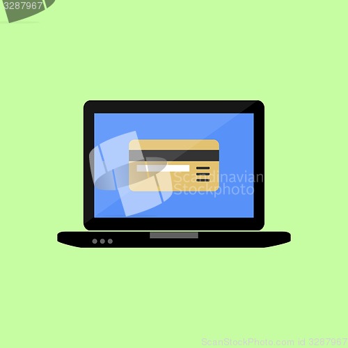 Image of Flat style laptop with bank card